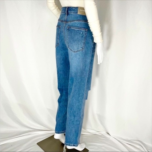 ZGY Denim Reality Blue 100% Organic Cotton High Rise Rip Straight Leg Jeans Sz29 - Picture 10 of 15
